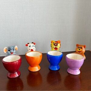 Colourful and Cute Vintage Ceramic Animal Egg Cups Set of 4